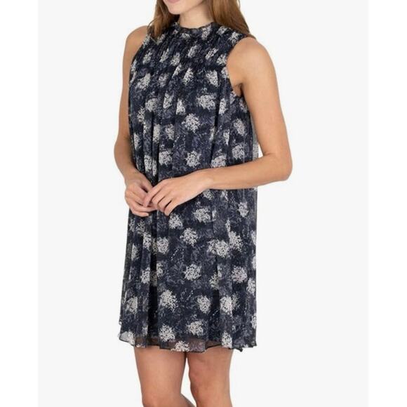 JOIE BALTIC MIDI DRESS BLACK/GRAY FLORAL FLOWY SMOCKED LACE SZ S RUFFLE NECK - Picture 2 of 16